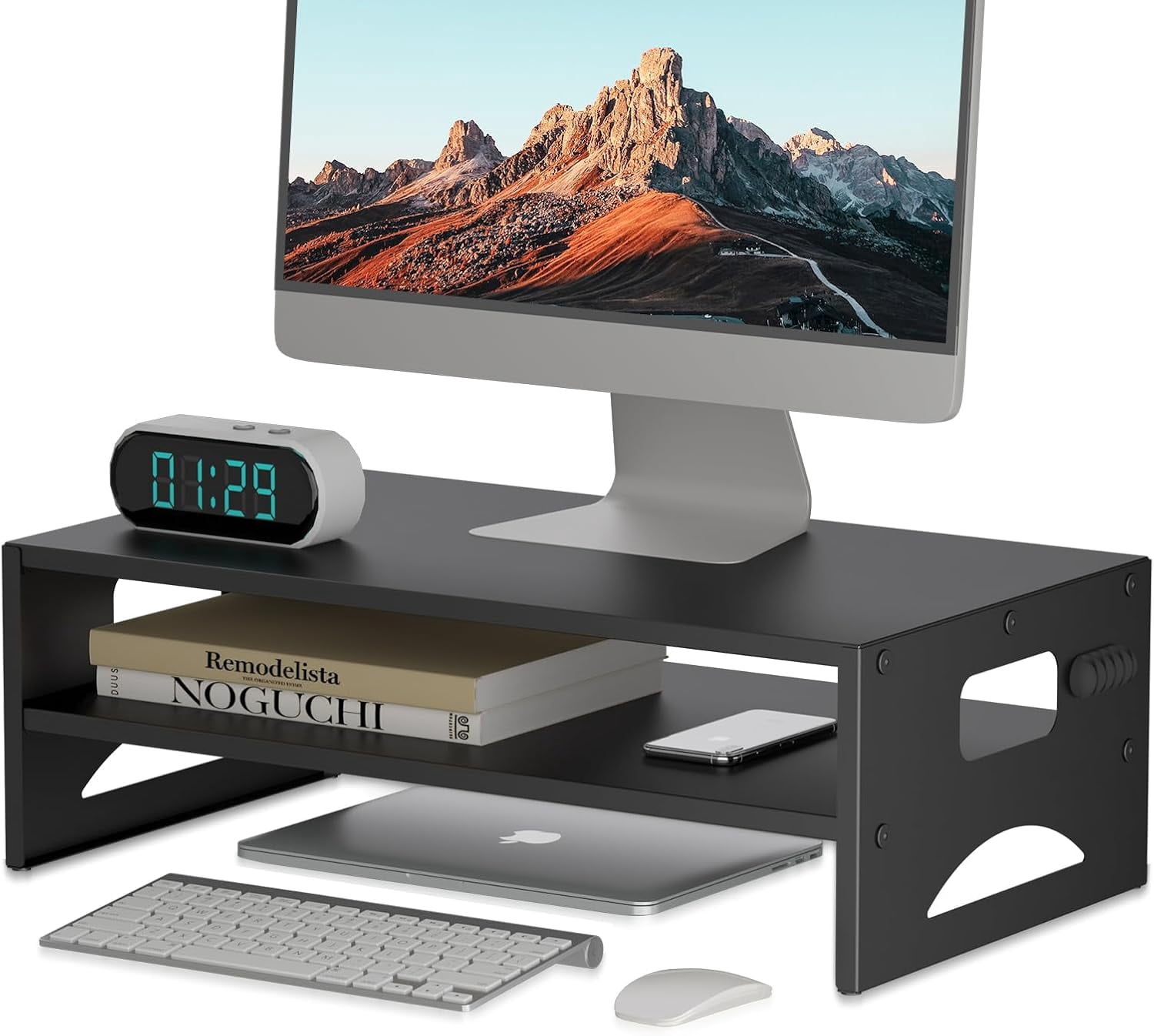 Monitor Stand Riser, Desktop Stand, Computer Stand, Ergonomic Design, Two-Level Design, Desktop Organization, Keyboard Smartphone Storage, Printer Stand, Display Stand, 16.5 x 9.3 x 5.6