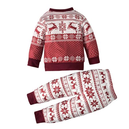 

Monfince Unisex Kids 2-Piece Snug-Fit Cotton Christmas Pajama Top+Pant Set Wine Red 80cm/2.62ft