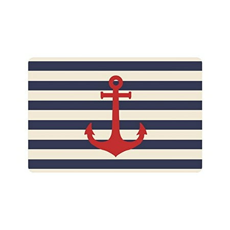 MKHERT Navy Blue Striped Marine Background with Nautical Anchor Doormat Rug Home Decor Floor Mat Bath Mat 23.6x15.7 inch