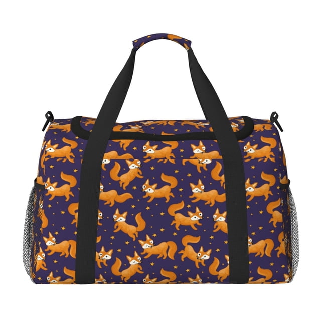 Balery Stars and Fox Cute Bolsa de Gimnasio para Mujeres, Bolsa de Viaje con Bolsillo Húmedo, Bolsa de Fin de Semana para Mujeres, Bolsa de Viaje Resistente al Agua