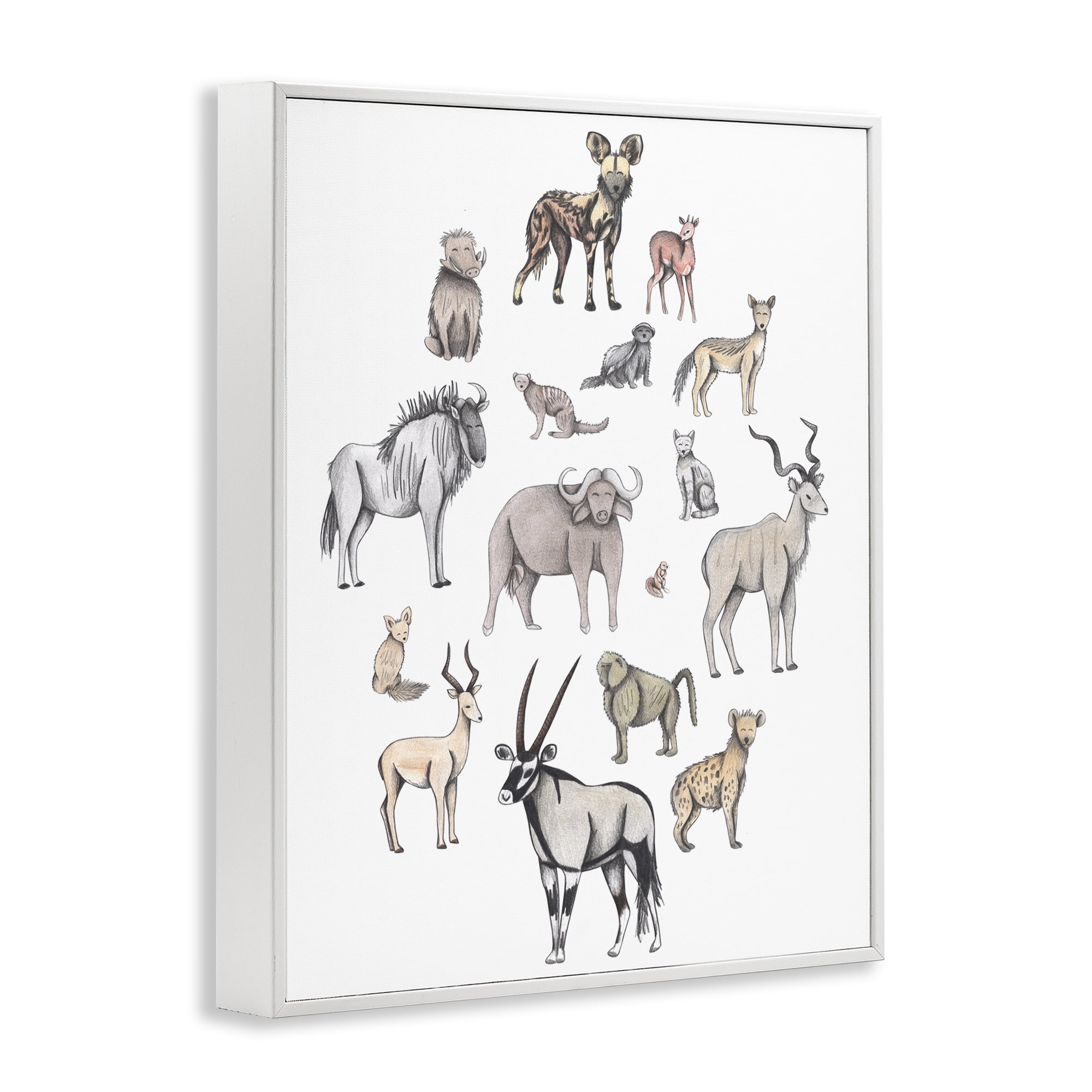 Simple Africa Animals White Framed Giclee Art, design by Cecilia Battaini