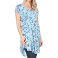 thumbnail image 4 of Sakkas Xoana Women's Casual Cap Sleeve V-neck Flare Loose Boho Swing Short Dress - Turq - Plus Size, 4 of 5
