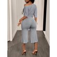 thumbnail image 2 of Women's Two Piece Set, Asymmetrical Shoulder Cropped Top and Wide Leg Capris Pants, Fitted Slim Fit Outfit for Commute and Daily Wear, 2 of 5