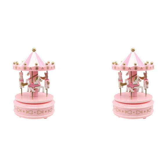 WRITWAA Merry-Go-Round Music Box Set of 2 for Desktop Decoration, Elegant Rotating Carousel with Soothing Music
