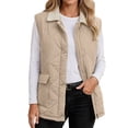 thumbnail image 2 of Otntypg Womens Quilted Collared Puffer Vest with Pockets Lightweight Casual Fall Winter Thick Warm Snap Button Down Full Zip up Outerwear Jackets, 2 of 10