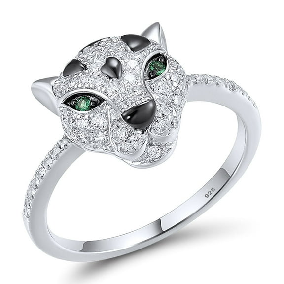 Santuzza Sterling Silver Panther Ring Green Spinel Cubic Zirconia Leopard Ring for Women