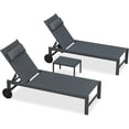 thumbnail image 2 of PURPLE LEAF 3-Piece Patio Lounge Chair Set – Outdoor Chaise Loungers with Aluminum Frame, Side Table & Wheels for Poolside, Sunbathing & Tanning, Includes Pillows，Gray, 2 of 9
