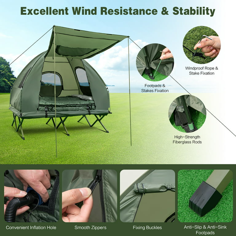 GYMAX Cuna plegable para camping, resistente, portátil, con tela Oxford,  cama plegable para acampar al aire libre, caza, interior, oficina, siesta