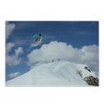 thumbnail image 1 of Winter Cutting Board, Flying Snowboarder on the Mountaintop with Cloudy Sky Extreme Sports Theme Photo, Decorative Tempered Glass Cutting and Serving Board, Small Size, Blue White, by Ambesonne, 1 of 1
