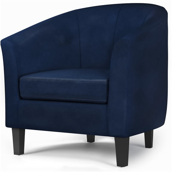Distressed Blue Tub Chair with Wood Legs, Faux Leather Upholstered Accent Chair for Living Room