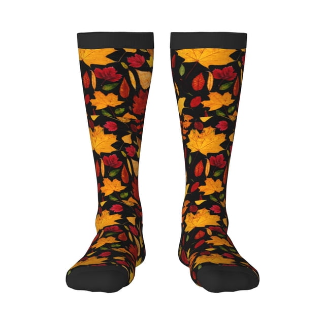 Fotbe Autumn Maple Leaves A Calcetas Divertidas Estampadas para Hombre y Mujer, Calcetas de Algodón hasta la Rodilla para Caminar, Correr, Enfermería y Embarazo