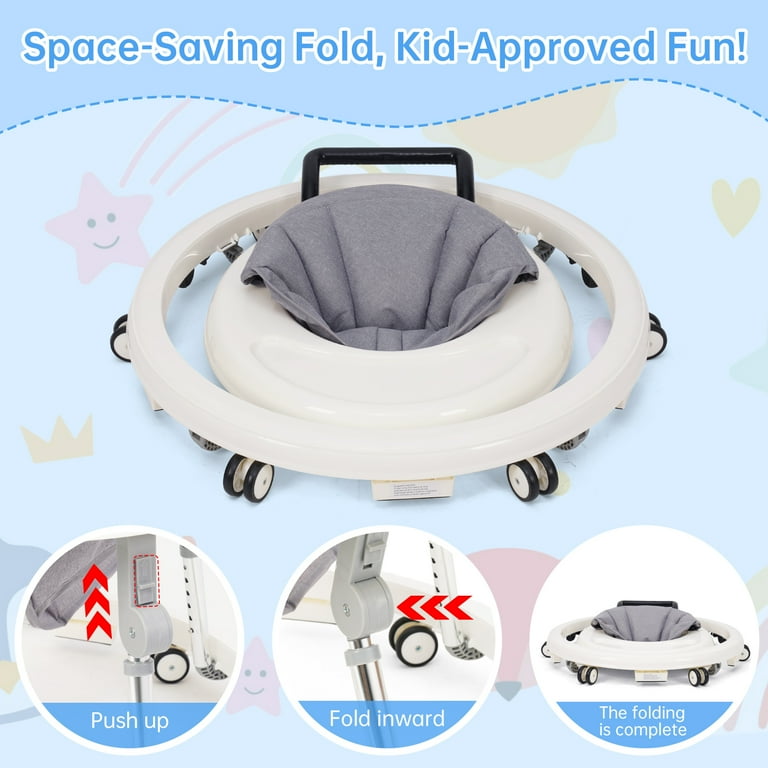 Baby Walker with Wheels, 10-Level Height Adjustable Foldable 360