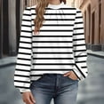 thumbnail image 2 of Riecok Striped Shirts for Women Long Sleeve Crewneck Pullover Button down Pleated Tunic Tops Dressy Work Blouses, 2 of 6
