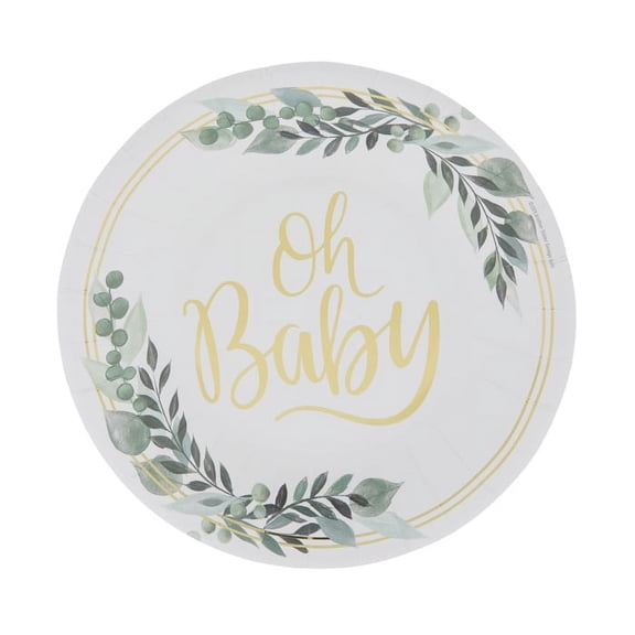 HL Party Oh Baby Lightweight 8" Party Plates, Circle Paper Multicolor Green Leaves Babies, (10 Ct)