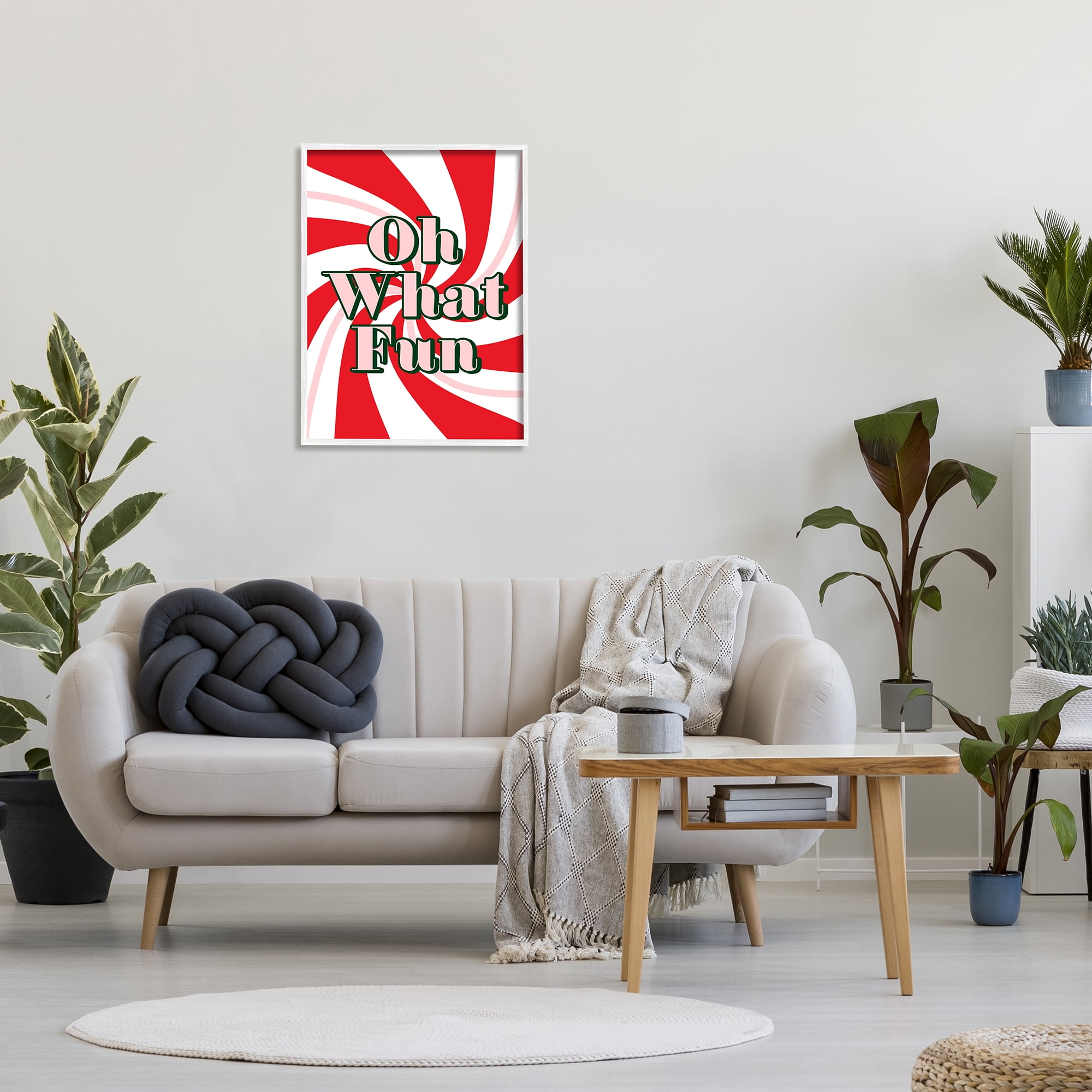 Stupell Industries Oh What Fun Festive Typography Peppermint Red Pattern Inspirational Painting White Framed Art Print Wall Art, 24 x 30