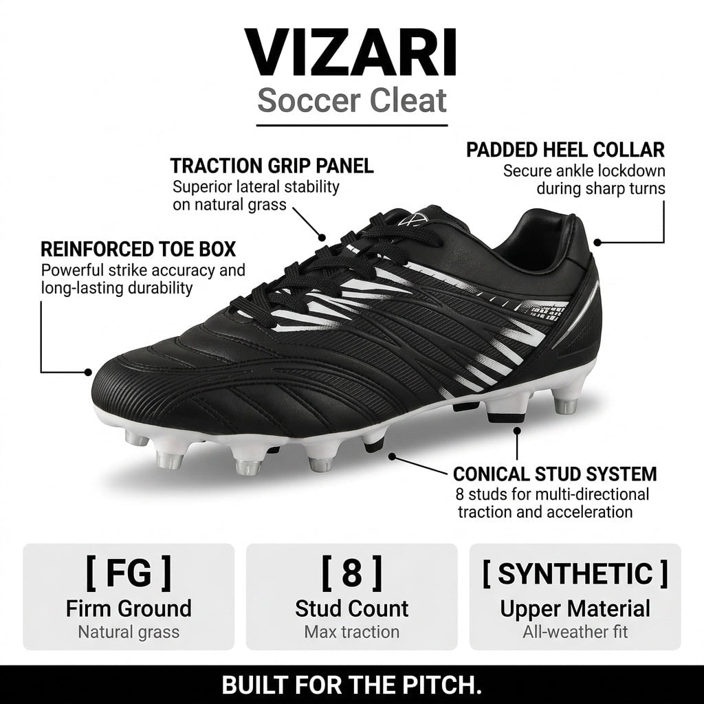 Vizari Men's Valencia SG Soft Ground Soccer Shoes/Cleats for Soft or Wet Playing Surfaces and Fields (Black, 12)