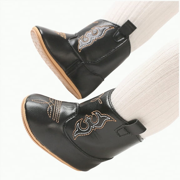 CAICJ98 Baby Cowboy Boots Western Boots Baby Boy Girl Cowgirl Boots Bootie Toddler Soft Sole Non-Slip Crib Shoes Black,4.5(Infant/Toddler)