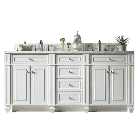 James Martin Vanities Bristol 72" Double Vanity, Bright White, w/ 3 CM Arctic Fall Solid Surface Top