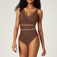 thumbnail image 2 of 2025 New Hot Mesh One Piece Swimsuit for Women Plus Size - V-Neck Sheer Mesh Tummy Control Bathing Suit with Adjustable Wide Straps, Solid Color, 2 of 5