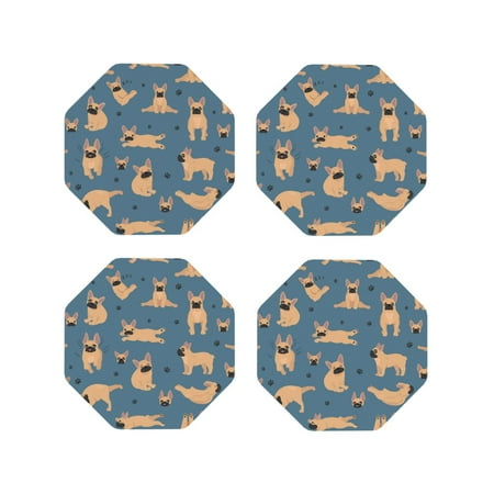 

Matuu French Bulldog Yoga for Cup Coasters Set of 4 Leather Coasters Desk Coasters for Office Measures 4” x 4”-Octagon