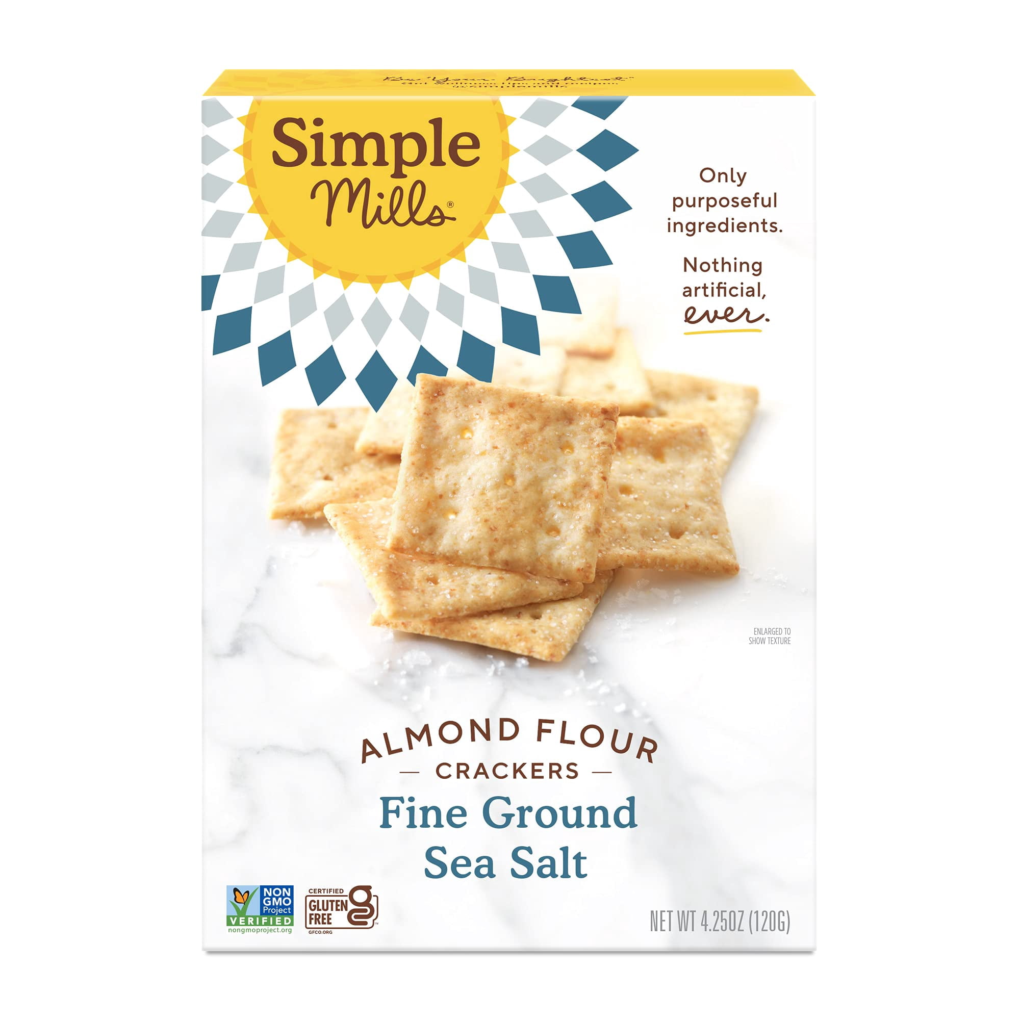 Simple Mills Almond Flour ESF27 Crackers, Fine Ground Sea Salt - Gluten Free, Vegan, Healthy Snacks, 4.25 Ounce (Pack of 3)