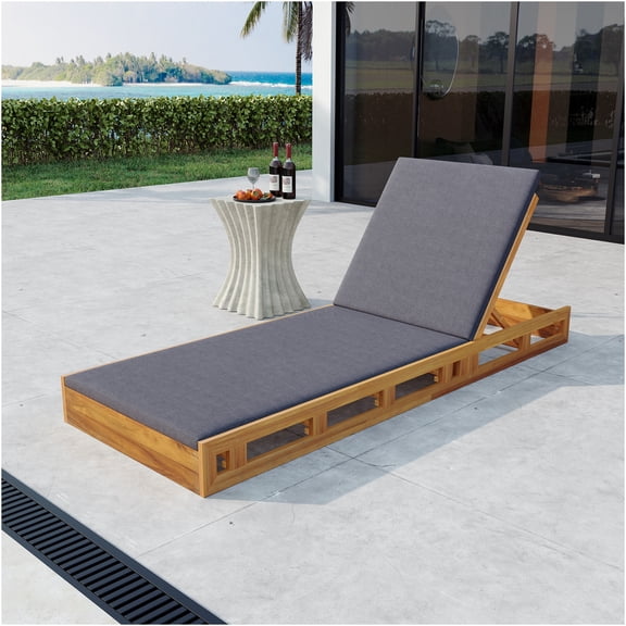 JERFIT 4-Position Adjustable Outdoor Chaise Lounge Chair with Thick Cushion, Solid Acacia Wood Patio Furniture for Poolside, Deck, Garden