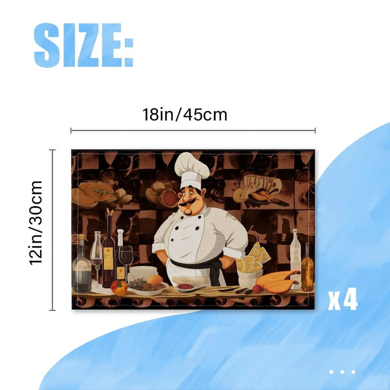 BaHomeck placemats Set of 4 Cartoon Chef Character Is Surrounded By Various Types Of Food Cotton Linen rectangle Placemats for Kitchen Dining Table Indoor,Outdoor,18*12inch