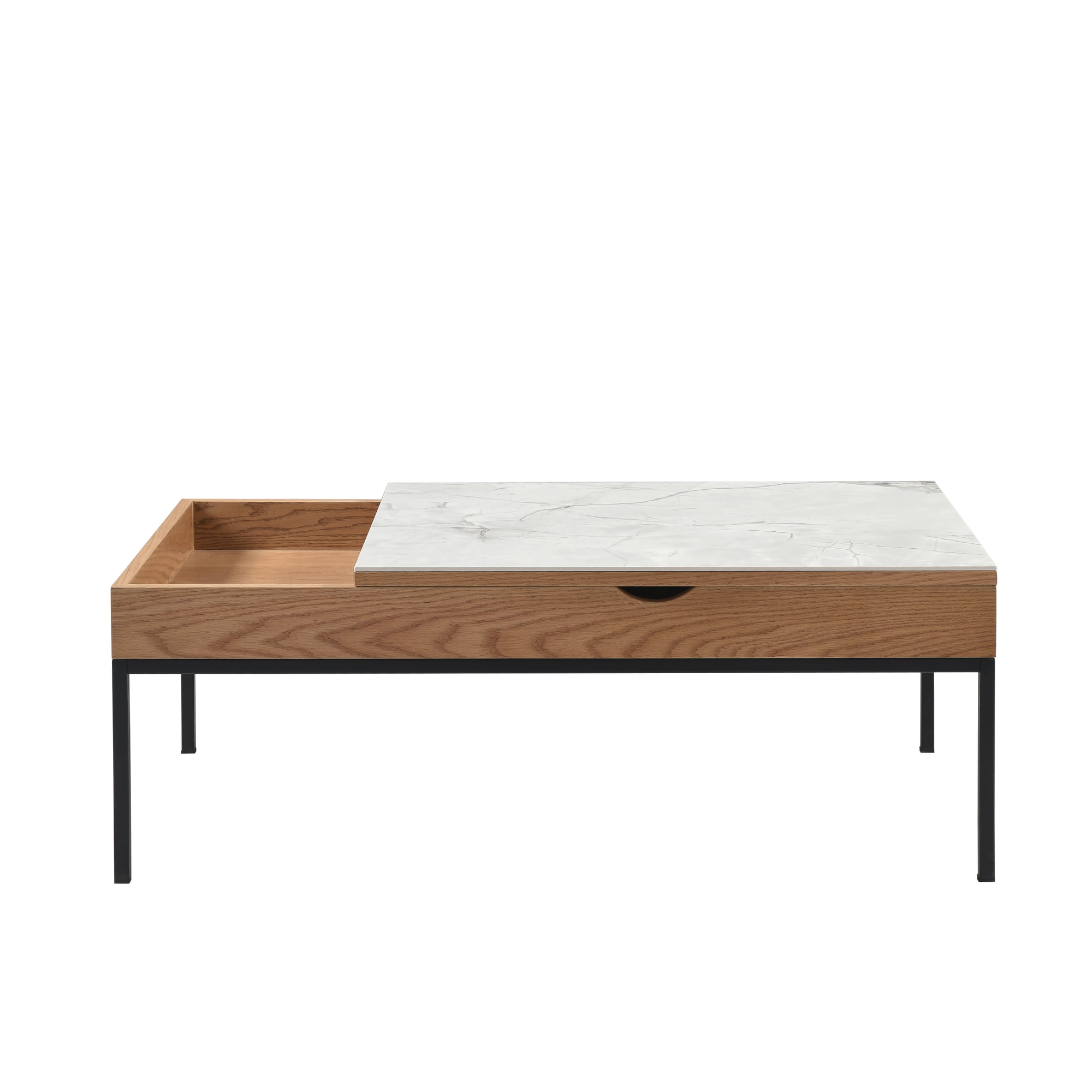 Reba Transitional Rectangular Lift-Top Coffee Table in Natural Finish with Sintered Stone Panel