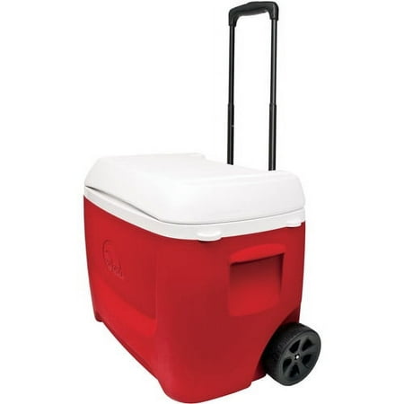 Igloo 76 Can Hard Sided Wheeled Roller Thermocooler, Red and White