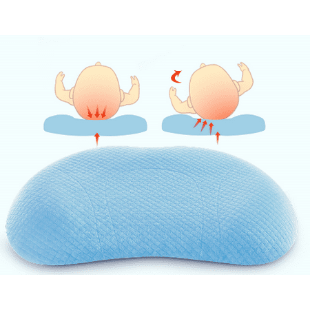 Baby Crib Pillow - Baby Pillow – Prevent Flat Head Plagiocephaly Head Shaping Neck Support for Safe Sleeping in Crib – Soft Memory Foam Cushion – Newborn or Infant –Blue