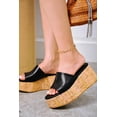 thumbnail image 3 of Cape Robbin Banka Black Slip On Round Open Toe Chunky Wedge Heel Fashion Sandals (Black, 7), 3 of 3