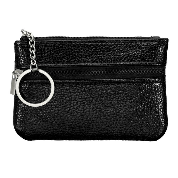 Uxcell 4.5" x 3" Coin Purse Pouch, Leather Change Purses Small Organizer Bags, Black