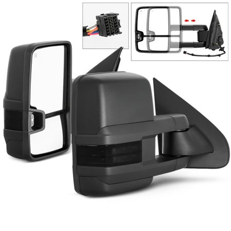 Fit 14-18 Chevy Silverado GMC Sierra Power Heated Smoked LED Side Towing Mirrors