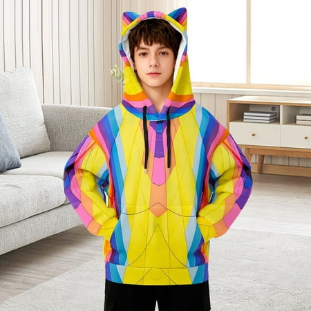 Boys Hoodies Kids Colorblock Hooded Long Sleeve Pullover Top Airy Relaxed Fit Washable All-Season Boys Sweatshirts