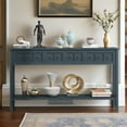 thumbnail image 3 of 60" Rustic Navy Entryway Console Table with 4 Storage Drawers & Bottom Shelf, Long Sofa Table for Hallway, Living Room, Foyer – Distressed Wood Finish, 3 of 11