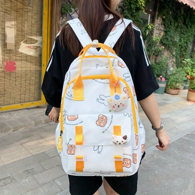 Mochila Para Portátil De Estilo Coreano Kawaii, Mochila De Viaje Con Patrón De Conejito, Mochila De Regreso A La Escuela Para Estudiantes