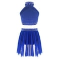 thumbnail image 2 of Yanarno Big Girls Lyrical Ballet Modern Dancewear Costume Two-Pieces Jazz Latin Dance Set for Performance Blue 16, 2 of 7