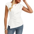 thumbnail image 5 of Womens Twist Front Cap Sleeve Tops Crew Neck Slim Fit Dressy Casual Blouses Business Office Work Fashion Shirts Elegant 2026 Summer, #01 White, M, 5 of 6
