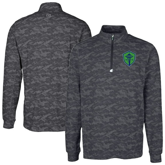 Men's-Cutter & Buck  Black Seattle Sounders FC Big & Tall Traverse Stretch Eco Camo Print Quarter-Zip Pullover Top