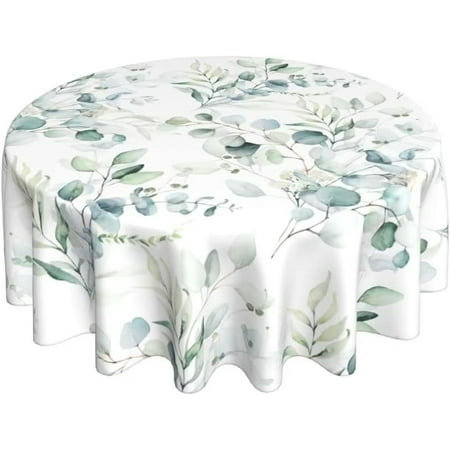 

Spring Tablecloth 60 Inch Round Watercolor Sage Green Leaves Table Cloth Eucalyptus Leaf Floral Tablecloths Polyester Fabric Farmhouse Decorative for Spring Home Kitchen Dining Party
