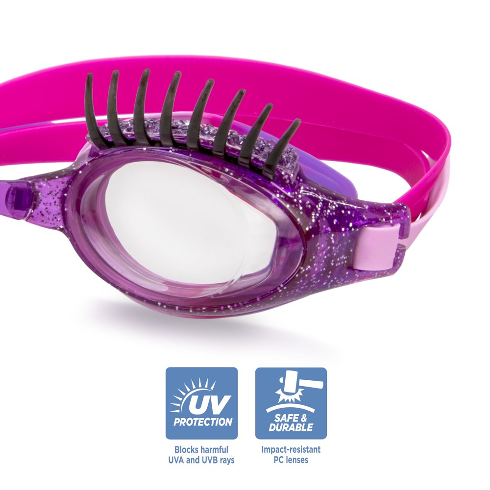 Eye Pop Eyelash Latex Free Swim Goggles with UV Protection, Purple and