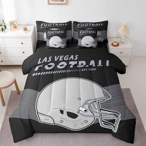 7Pcs Twin Size American Football Comforter Set with Flat Sheet & Fitted Sheet American Football City Comforter Sets Bed in a Bag with 2 Pillowcases & 2 Throw Pillow Covers, Las Vegas