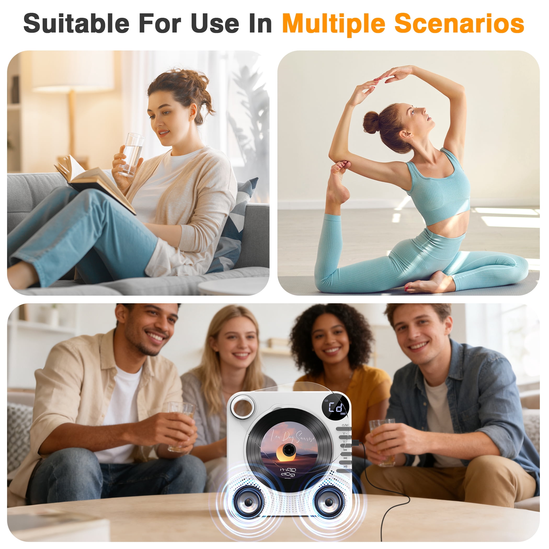 Desktop CD Player Bluetooth with HiFi Dual Speaker, CD Player for Home with Remote Control,Dust Cover,LCD Display,Sleep Timer,EQ Sound,USB/AUX/3.5mm Earphone Jack for Home,Kids,Gift