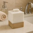 thumbnail image 2 of Creative Home Natural Marble and Mango Wood Cotton Ball Swab Holder, Bathroom Countertop Organizer, 3" x 3" x 4-3/8" H, Off-White (patterns may very), 2 of 5