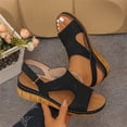 thumbnail image 5 of IEMIEMIEM Women's Perforated Leather Sandals Summer Comfortable Leaf Cut-Out Design Adjustable Strap Cushioned Wedge Heel Casual Sandals Walking Shoes Black 10 Wide, 5 of 9