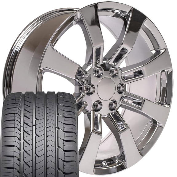 OE Wheels CA82 22 Inch Rims and Tires Fit Escalade Style 6x139.7 22x9 Chrome - Hollander 5409 - Eagle Sport AS 285/45-22 (Set of 4)