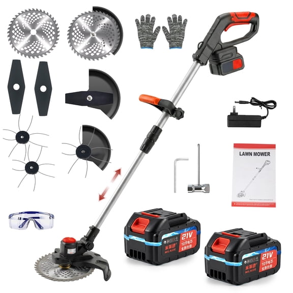 Paddsun Cordless Weed Wacker, 21V Electric Edger & Trimmer, Lightweight Handheld Lawn Mower with 2 Batteries, Adjustable Rod