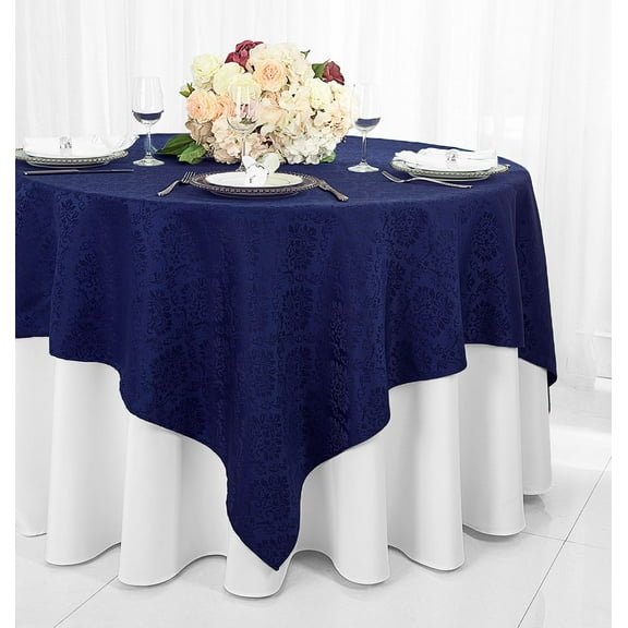 Wedding Linens Inc. 72"x72" Damask Jacquard Polyester Table Overlay Toppers Tablecloth - Navy Blue