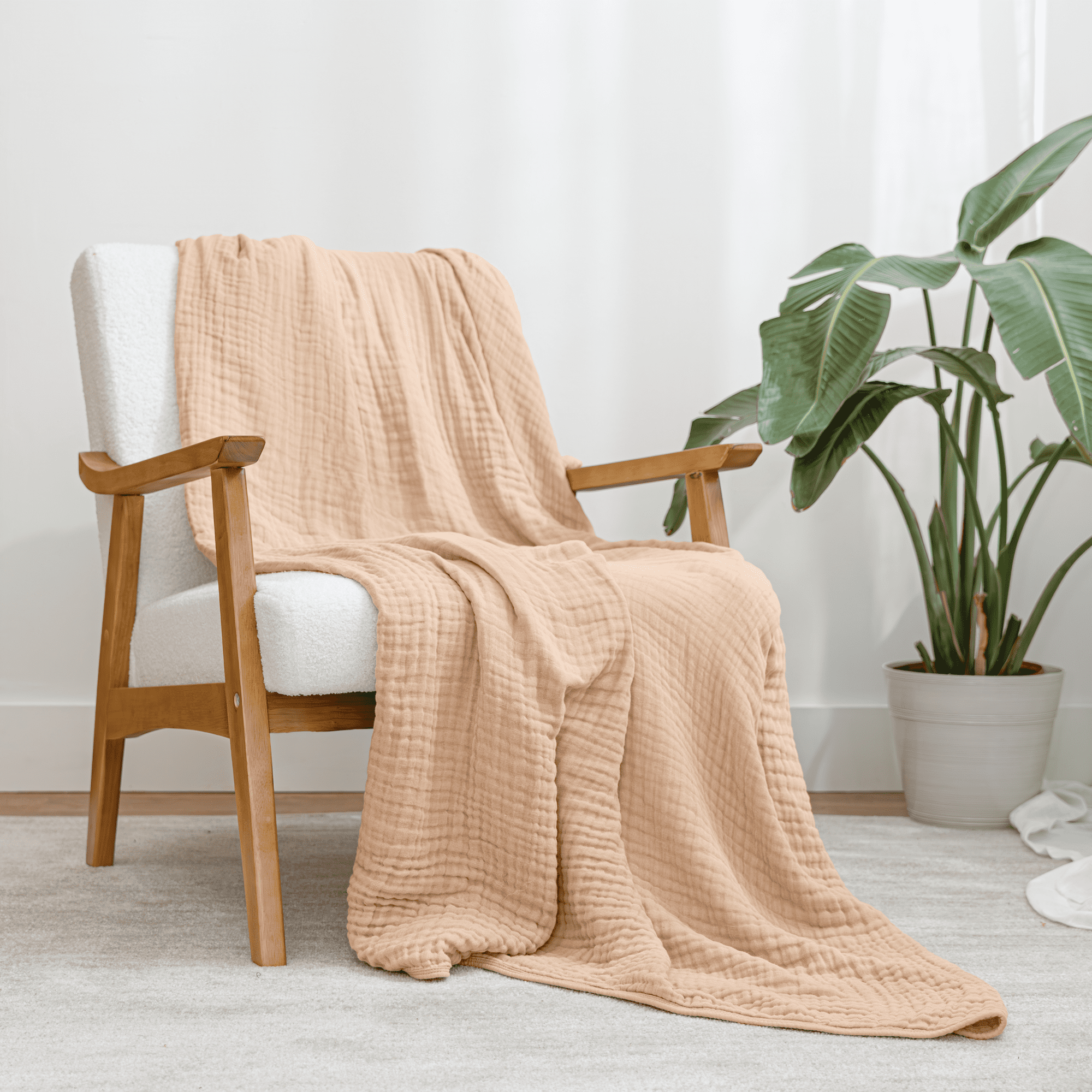 Comfy Cubs Muslin Blanket, Large Size 50” x 60”, 6 Layer Cotton Softness (Cream, Throw)