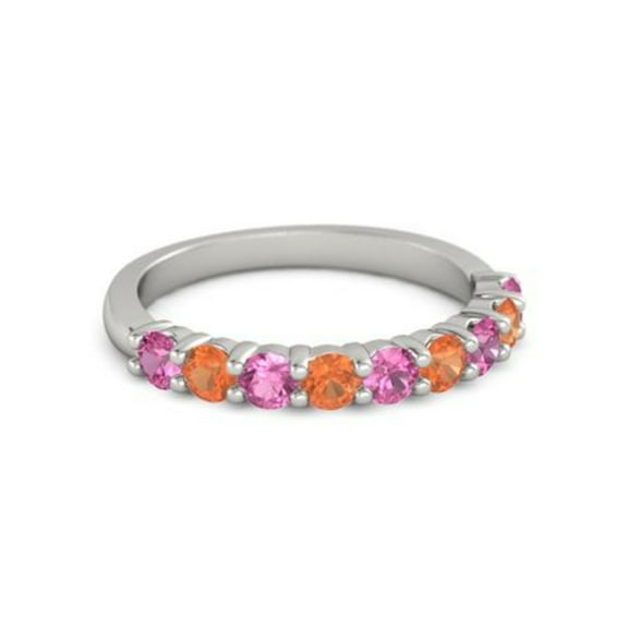 925 Sterling Silver Round 2.50 MM Pink Tourmaline Fire Opal Eternity Women Ring
